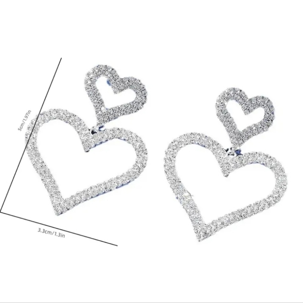 Rhinestone Heart Earrings - Picture 3 of 5